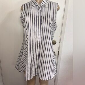 Donna Karan Sleeveless Vertical Stripe Tunic/Dress - White & Navy
